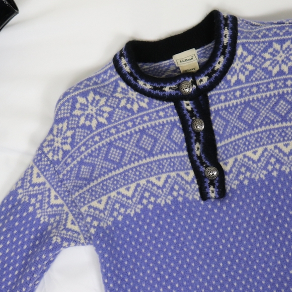 L.L.Bean purple nordic Fair Isle merino sweater - Picture 4 of 8